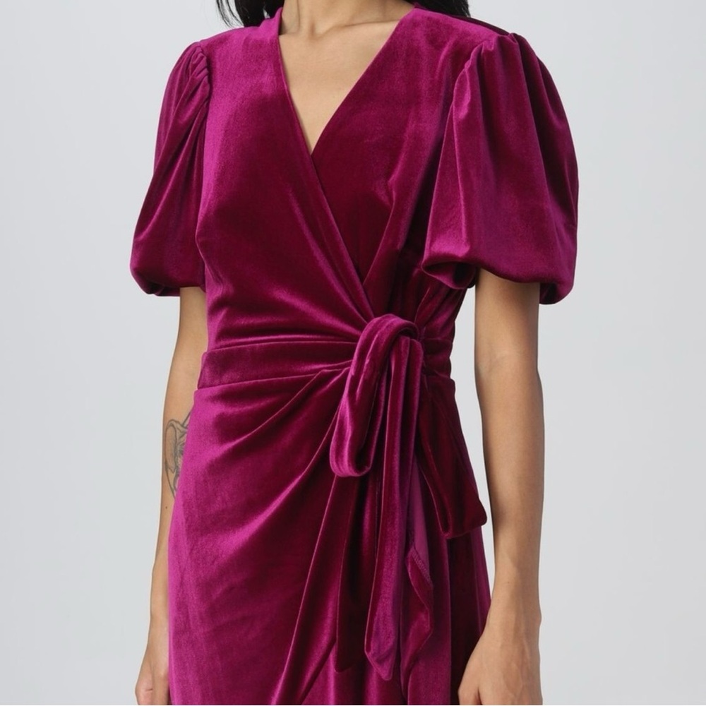 Ralph Lauren Velvet Wrap Mini Dress in Deep Magenta